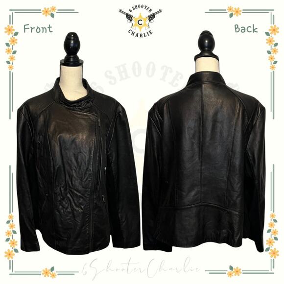 Wilsons Leather Moto Jacket Womens Plus Sz 3X Black Soft Assymetric Zipper Lined - Picture 1 of 9